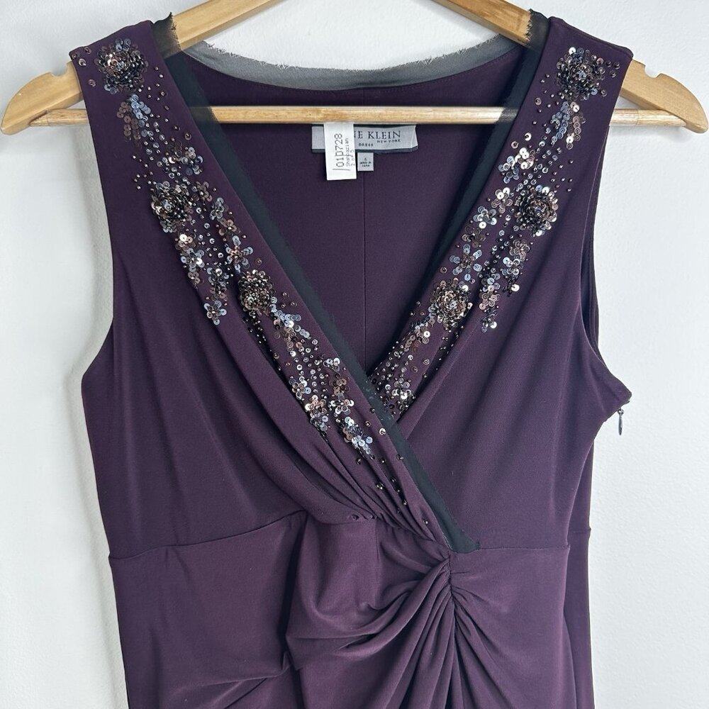 Anne Klein Sheath Dress Womens 6 Purple Faux Wrap Cocktail Sleeveless Sequins